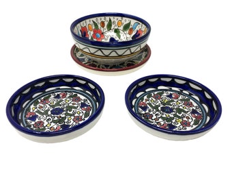 Ceramic Appetizer Plates Handmade and Hand Carved - Diferent size & Shape - Set of 4