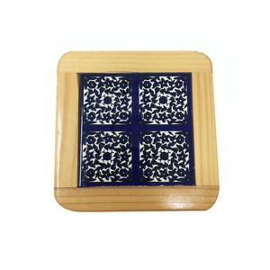 Ceramic Coaster with Wooden Frame - Handmade -Set of 2 Pieces