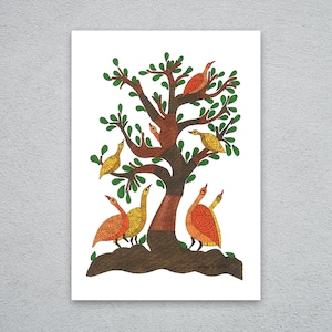 Original Gond painting, water colour painting, Indian tribal art painting, Handmade, Tree of life, Gift for her
