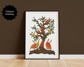 Original Gond Painting, Tree of Life, Indian Tribal Art
