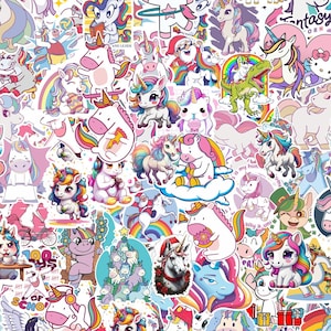 Unicorn Stickers Pack – Random Cute Unicorn Decals Gift for Laptop, Skateboard, Luggage, Water Bottles and Helmet (Freebies included)