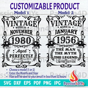 カスタム ヴィンテージ 熟成 パーフェクト 1943 svg、70 歳の誕生日 ヴィンテージ 1953 svg、60 周年記念限定版ギフト 女性と男性、Png、Dxf、Eps、Jpg、Pdf