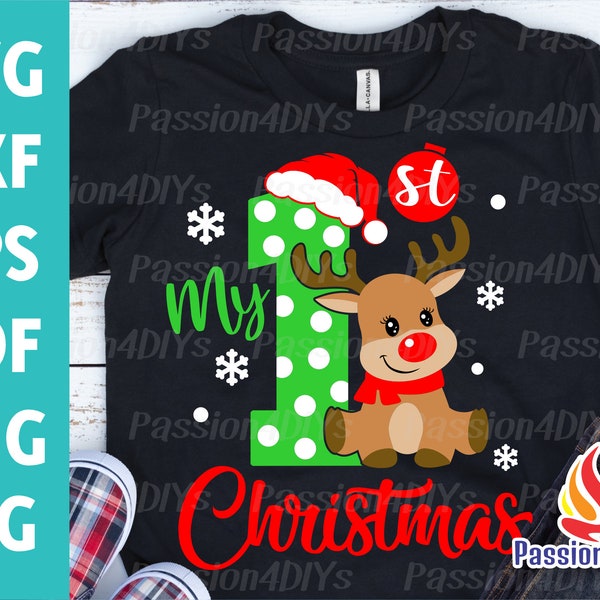 My 1st Christmas Svg, Baby First Christmas Santa Claus Hat Sublimation Shirt Design Png, Dxf, Pdf, Newborn Clipart Svg, Files Silhouette,