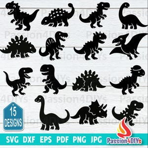 Lindo paquete de SVG de dinosaurio, 15 diseños de dinosaurio SVG - Dinosaurio PNG Clipart - Dinosaurio SVG archivos de corte para Cricut, Dinosaurio silueta vector