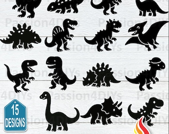 Bundle Svg dinosaure mignon, 15 modèles de dinosaure SVG - dinosaure PNG Clipart - dinosaure SVG coupe fichiers pour Cricut, vecteur de Silhouette de dinosaure
