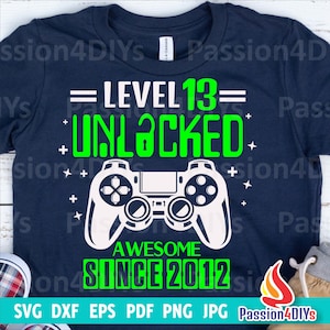 Level 13 Unlocked svg / 13. Geburtstag Junge Gamer / 13 Jahre alter Gamer Tshirt Videospiel- Controller Joypad Png Sublimation Cricut Silhouette