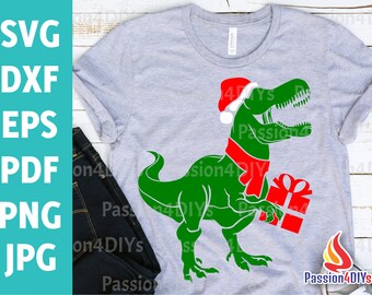 Christmas Dinosaur Svg, Dinosaur santa svg, Merry Christmas Svg, Holiday T-Rex Cut File Dxf, Eps Png Funny Kids Shirt Svg, Silhouette Cricut