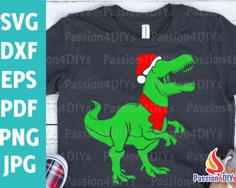 Christmas Dinosaur Svg, Dinosaur santa svg, Merry Christmas Svg, Holiday T-Rex Cut File Dxf, Eps Png Funny Kids Shirt Svg, Silhouette Cricut