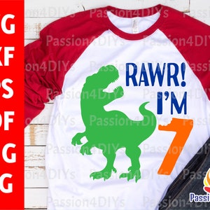 RAWR J'ai 7 ans svg, Rawr j'ai sept ans svg, svg 7e anniversaire, chemise 7e anniversaire garçon ou fille, dinosaure 7, svg, chemise de sept ans Cricut Silhouette