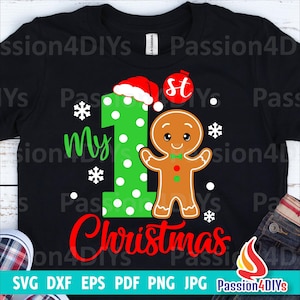 My 1st Christmas Svg, Baby First Christmas Santa Hat Svg, Sublimation Boy Gingerbread Shirt Design Dxf, Pdf Newborn Files Silhouette Cricut