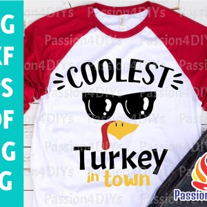 Coolste Turkije in de stad Svg, Thanksgiving Svg, jongen grappig Turkije gezicht Shirt Design Svg Dxf Eps Png pasgeboren baby clipart bestand silhouet Cricut
