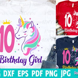 10 Jahre Einhorn Geburtstagskind SVG 10. Geburtstag Einhorn SVG, 10 Jahre Einhorn Geburtstagskind SVG Geburtstag Sublimation SVG Silhouette Cricut