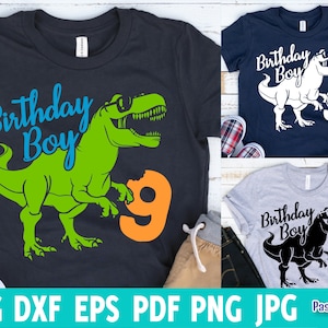Dinosaure anniversaire garçon Svg, enfants neuvième Rex Svg, Rawr j'ai 9 ans chemise T-rex, neuvième anniversaire Saurus Svg, fichiers Eps Png Pdf Cricut, Silhouette coupé