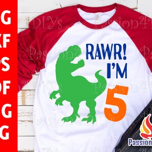 RAWR J'ai 5 ans svg, Rawr j'ai cinq ans, svg 5e anniversaire, chemise 5e anniversaire garçon ou fille, dinosaure 5 svg, chemise de cinq ans, Silhouette Cricut