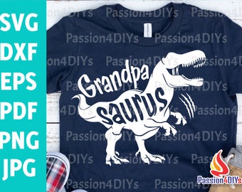 Grandpa saurus svg, T-Rex Dinosaur Svg, Grandfather Grandpa Pop Pop Svg, Rex Shirt Design Dino Clipart Eps Png Cut file Silhouette Cricut