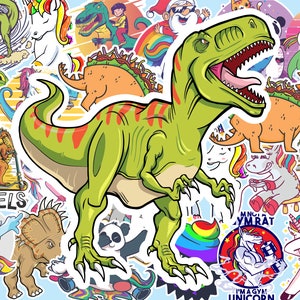 Dinosaur Sticker, T-rex Decal, Vinyl T-Rex Sticker Full color Die cut decal for Laptop, Skateboard, Car, Luggage, Water Bottles, Helmet