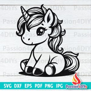 Schattige eenhoorn SVG PNG, eenhoorn gezicht illustraties, kawaii cartoon eenhoorn SVG, eenhoorn zwart-wit silhouet Cricut gesneden bestanden png pdf dxf eps