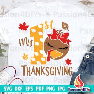 My 1st Thanksgiving Svg, Girls First Thanksgiving Svg, Turkey Girl Svg, Fall Clipart, Dxf, Eps, Png, Jpg, Newborn Svg, Silhouette, Cricut