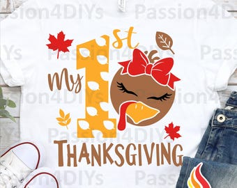 Mi primer Svg de Acción de Gracias, Primer Svg de Acción de Gracias de Niñas, Svg de Niña Pavo, Clipart de Otoño, Dxf, Eps, Png, Jpg, Svg de Recién Nacido, Silueta, Cricut