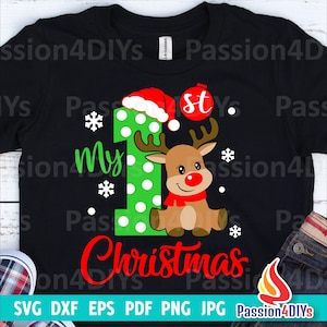 My 1st Christmas Svg, Baby First Christmas Santa Claus Hat Sublimation Shirt Design Png, Dxf, Pdf, Newborn Clipart Svg, Files Silhouette,