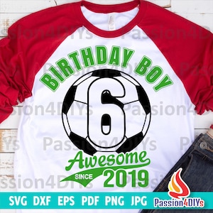 Voetbal 6e verjaardag Svg, voetbal jarige jongen 6 svg, sport verjaardag partij Shirt Design, voetbal Futbol voetbal svg, silhouet Cricut