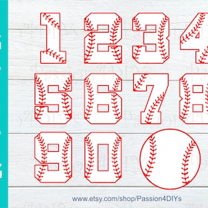 Baseball Numbers svg, Sport numbers svg, Softball Numbers svg Varsity, Laces, Stitches Cut files for Cricut and Silhouette | Png | Svg | Eps