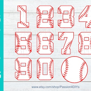 Baseball Numbers svg, Sport numbers svg, Softball Numbers svg Varsity, Laces, Stitches Cut files for Cricut and Silhouette | Png | Svg | Eps