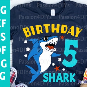 Shark 5th Birthday Svg, Boy Birthday Shark 5 Svg, Fifth Birthday Shirt Design, Shark Party Clipart Dxf Eps Png Cut Files Cricut Silhouette