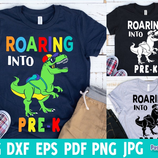 Roaring into Pre-k svg, Back to school svg, Roaring into pre-k svg, Prek dinosaur svg, Preschool svg, Back to 1st day of school Png Dxp