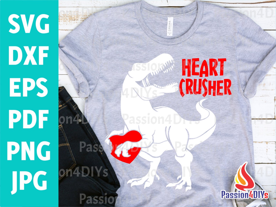 Valentine SVG Heart Crusher Svg Boy Valentine Dinosaur Svg - Etsy