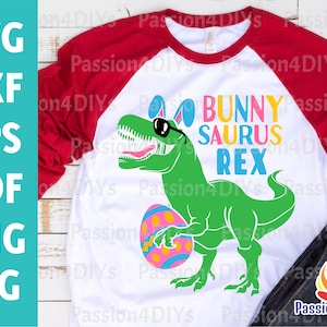 Happy Easter Bunny Saurus Rex, Easter Dinosaur Svg, Egg Hunt Funny Bunny Ears Png, Pdf, Eps, Easter Shirt Design Files for Cricut Silhouette