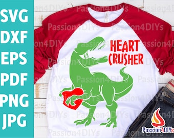 Valentine SVG, Heart Crusher svg, Boy Valentine Dinosaur Svg, Dinosaur Love Heart svg, Heart Crusher Valentine Shirt, Love Bites T-Rex Svg