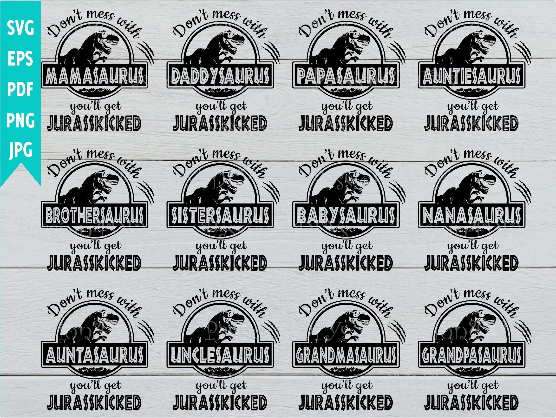 Jurasskicked Family Bundle Svg, Dinosaur Party Svg Cut File, Papasaur…
