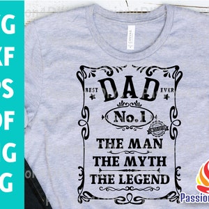 May include: A gray t-shirt with a black graphic design that reads "Dad Best Ever No. 1 Limited Edition The Man The Myth The Legend".