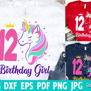 12 jaar Unicorn verjaardag meisje SVG-12e verjaardag Unicorn Svg 12 jaar Unicorn verjaardag meisje Svg verjaardag sublimatie SVG silhouet Cricut