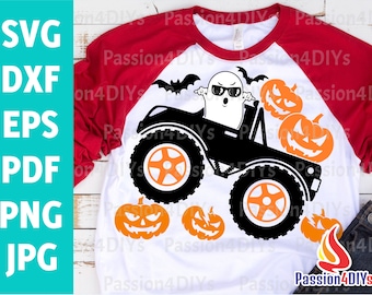 Halloween Pumpkin Smasher Svg, Cute Ghost Svg, Pumpkin Monster Truck Boys Shirt Design DXF, EPS, PNG Fall Ready to cut Cricut, Silhouette