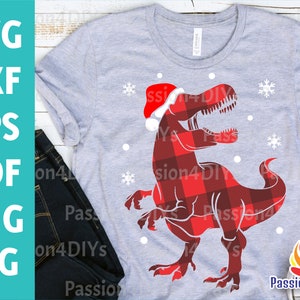 Svg de Navidad, Svg de dinosaurio, Svg de T-REX, Svg de cuadros de búfalo, Svg de Feliz Navidad, Archivos de corte Svg de camisa de Papá Noel Cricut Silhouette