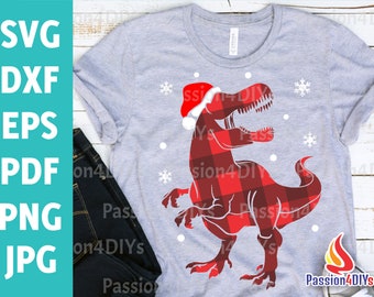Christmas svg, Dino svg, Dinosaur svg, T-REX svg, Buffalo plaid Svg, Merry Christmas svg, Santa Claus Shirt Svg Cut files Cricut Silhouette