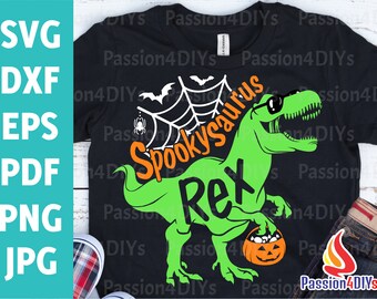 Spooky Saurus Rex Svg, Halloween Svg, Dinosaur Pumkin Svg Shirt Design File, Funny T-Rex with Pumpkin Svg, Dxf, Eps, Png, Silhouette, Cricut