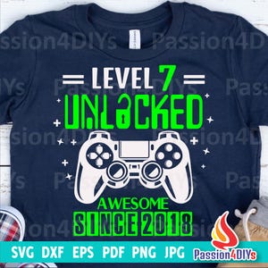 Level 7 Unlocked svg / 7th Birthday Boy Gamer / 7 years Old Gamer T-shirt Video Game Controller Joystick Png Sublimation Cricut Silhouette