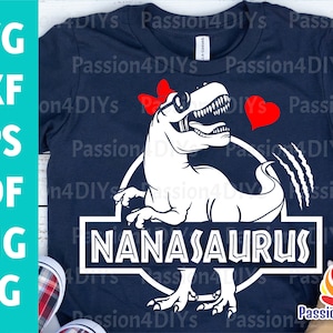 Nana Saurus svg, Nonna Grammy Nonna Svg, T-Rex Dinosaur Svg Design per maglietta, Dino Clipart Pdf Eps Png File di taglio Silhouette - Cricut