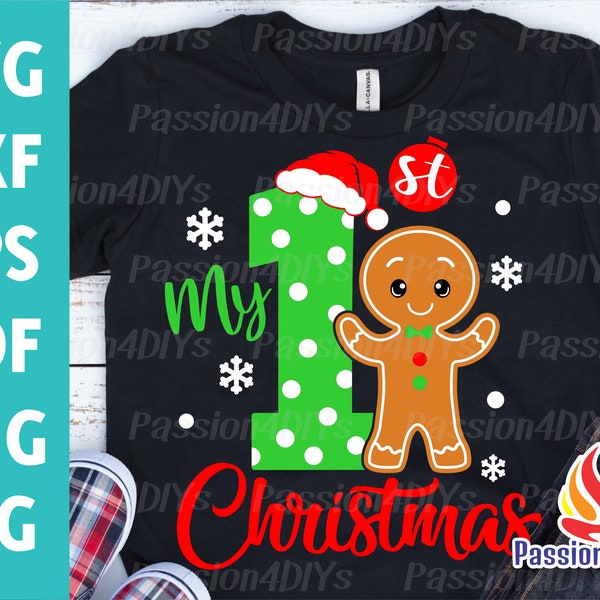 My 1st Christmas Svg, Baby First Christmas Santa Hat Svg, Sublimation Boy Gingerbread Shirt Design Dxf, Pdf Newborn Files Silhouette Cricut