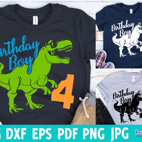 Dinosaurier Geburtstag Junge Svg, Kinder Vier Rex Svg, Rawr I am 4 T-rex Shirt, Vierter Geburtstag Saurus Svg, Eps Png Pdf Cricut, Silhouette Cut Dateien