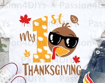 My 1st Thanksgiving Svg, Boy First Thanksgiving Svg, Turkey Boy Svg, Fall Clipart, Dxf, Eps, Png, Jpg, Pdf, Newborn Svg, Silhouette, Cricut