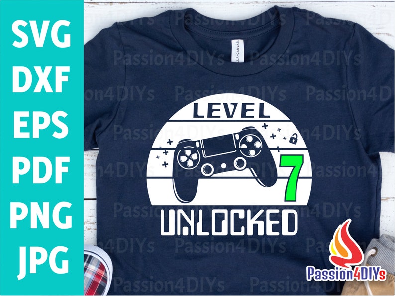 Download Level 7 Unlocked svg 7th Birthday Boy Gamer / 7 years Old ...