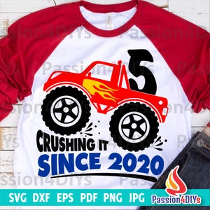 Monster Truck Birthday SVG, 5th Birthday Boy Svg, Truck Svg, Png, Dxf, Eps, Pdf, Awesome Since 2020 Shirt design, Cricut Silhouette Files