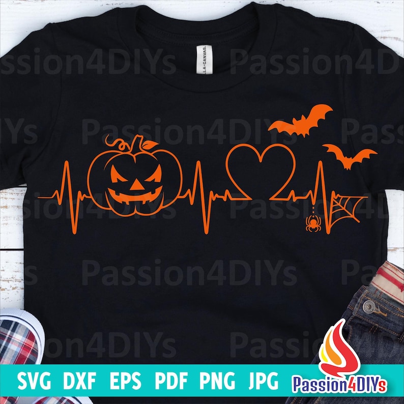 Halloween Heartbeat Svg, Pumpkin Svg, Heartbeat Svg, Spooky Spider Svg, Halloween Shirt, Png, Svg files for Cricut, Silhouette, Sublimation Designs