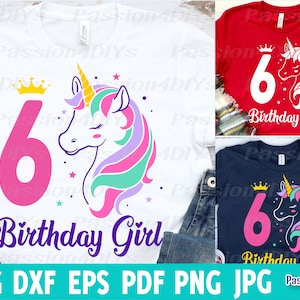 6 jaar Unicorn verjaardag meisje SVG-6e verjaardag Unicorn Svg, 6 jaar Unicorn verjaardag meisje Svg, verjaardag sublimatie SVG silhouet Cricut