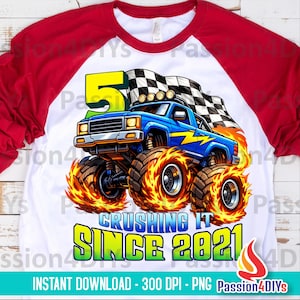 モンスタートラック5周年記念PNG、2021年以来の大活躍、バースデーボーイTシャツデザイン昇華（デジタルファイル）