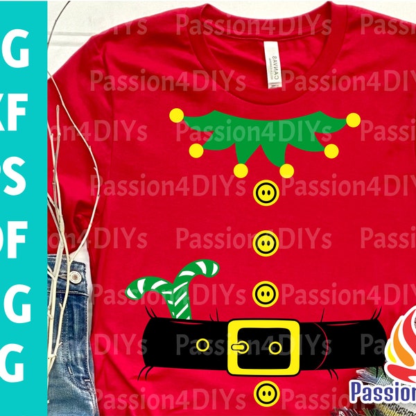 Disfraz de elfo de Navidad Svg, Traje de elfo svg, Archivo de corte de traje de elfo, Traje de elfo Svg Pdx Png, Camisa de Navidad, Silueta de clipart de bebé Cricut